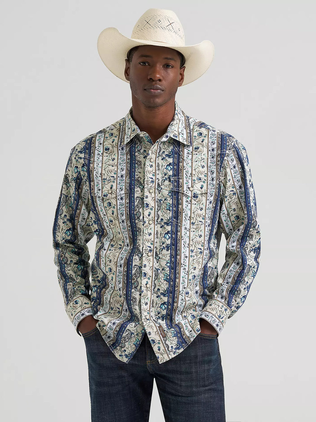 Wrangler Retro Men's Premium Paisley Striped Long Sleeve Snap Western