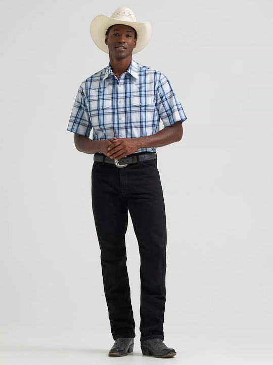 Men's Wrangler Wrinkle Resist Short Sleeve Western Snap Plaid Shirt - 112379030
