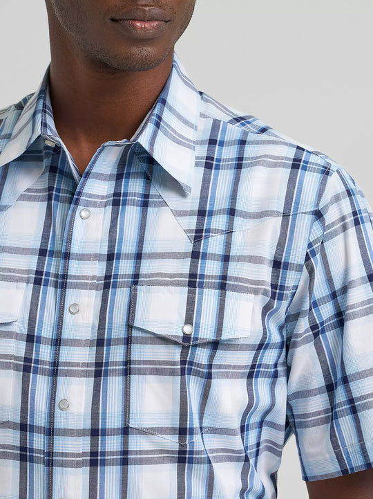 Men's Wrangler Wrinkle Resist Short Sleeve Western Snap Plaid Shirt - 112379030