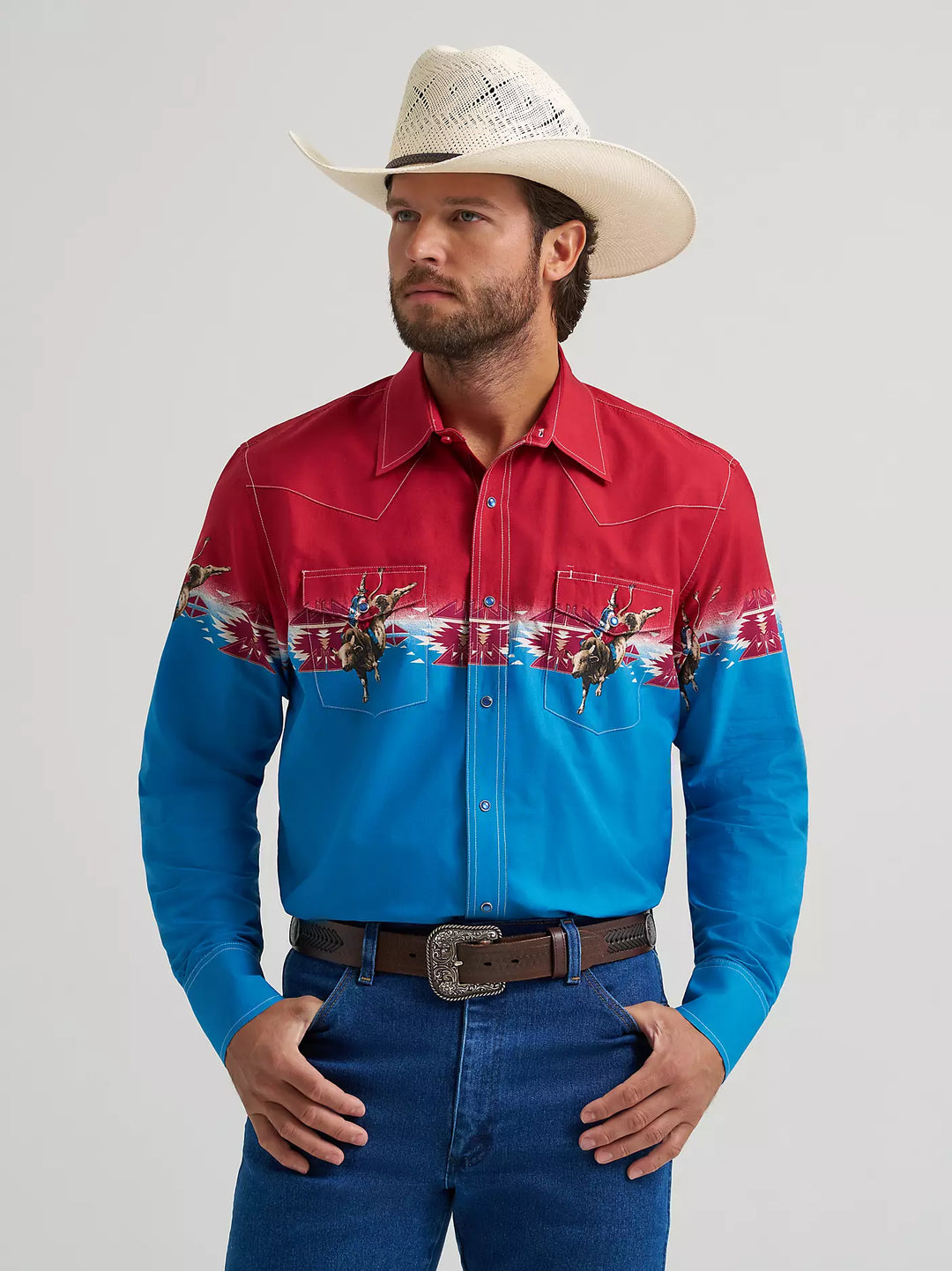 Men's Wrangler Checotah® Long Sleeve Western Snap Horizontal Print Shirt - 112379226