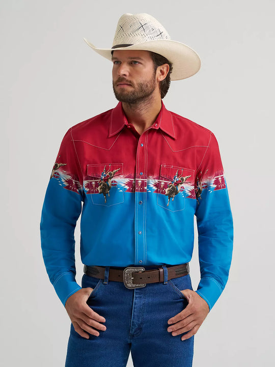 Men's Wrangler Checotah® Long Sleeve Western Snap Horizontal Print Shirt - 112379226