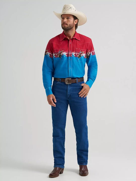 Men's Wrangler Checotah® Long Sleeve Western Snap Horizontal Print Shirt - 112379226