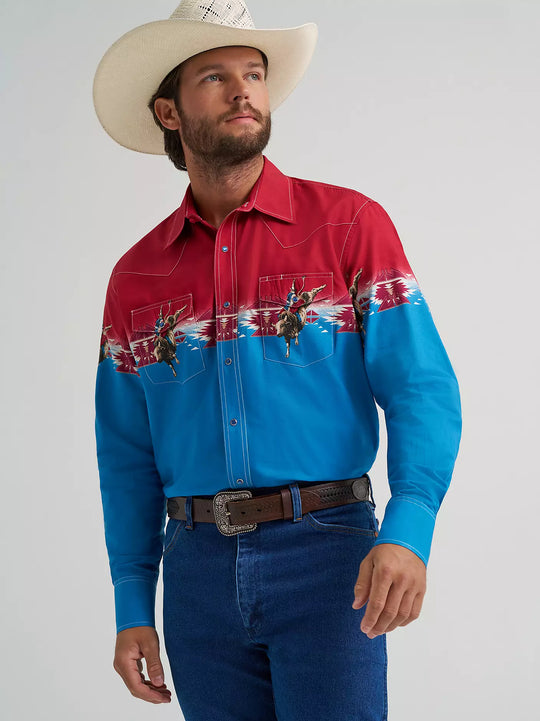Men's Wrangler Checotah® Long Sleeve Western Snap Horizontal Print Shirt - 112379226