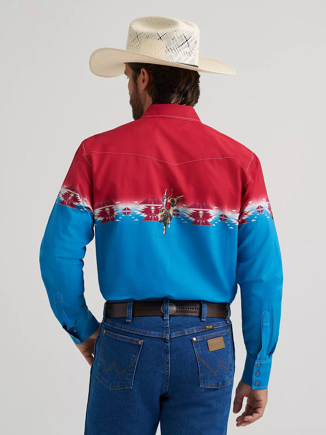 Men's Wrangler Checotah® Long Sleeve Western Snap Horizontal Print Shirt - 112379226