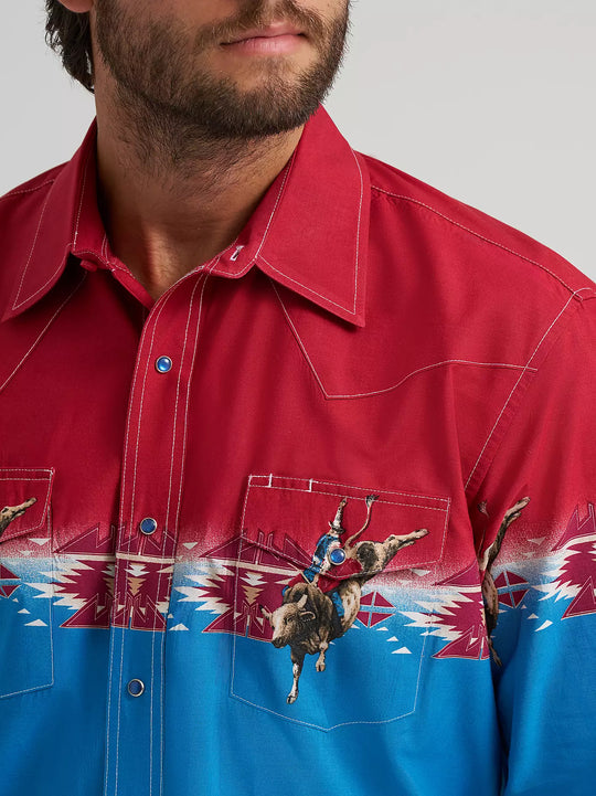 Men's Wrangler Checotah® Long Sleeve Western Snap Horizontal Print Shirt - 112379226