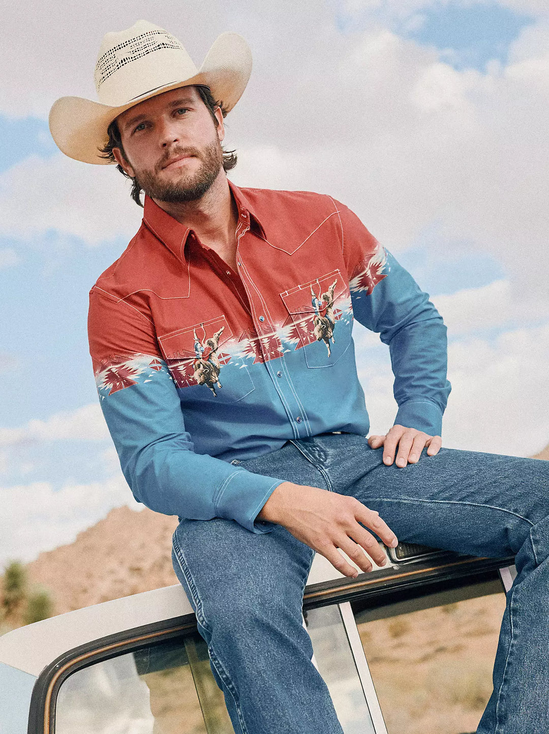 Men's Wrangler Checotah® Long Sleeve Western Snap Horizontal Print Shirt - 112379226