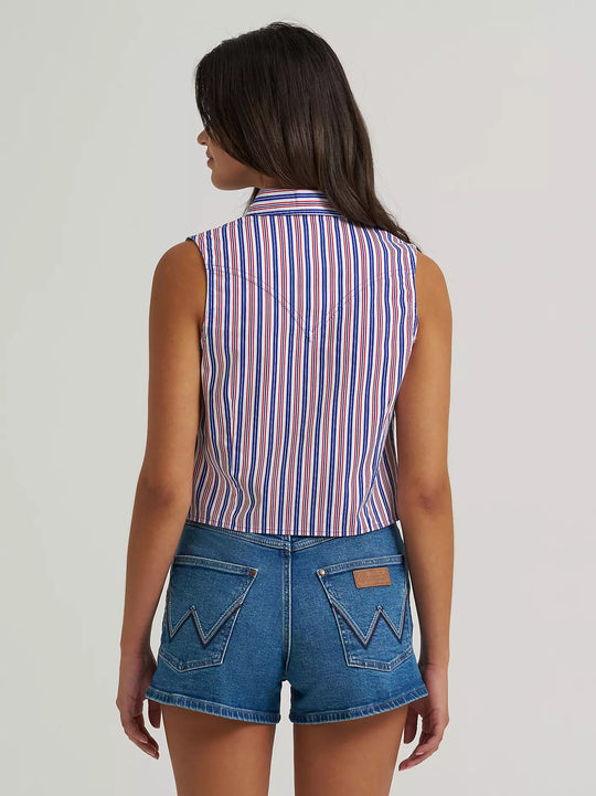Ladies Wrangler Striped Sleeveless Snap Shirt - 112379486