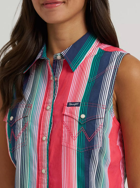 Ladies Wrangler Striped Sleeveless Snap Shirt - 112379504