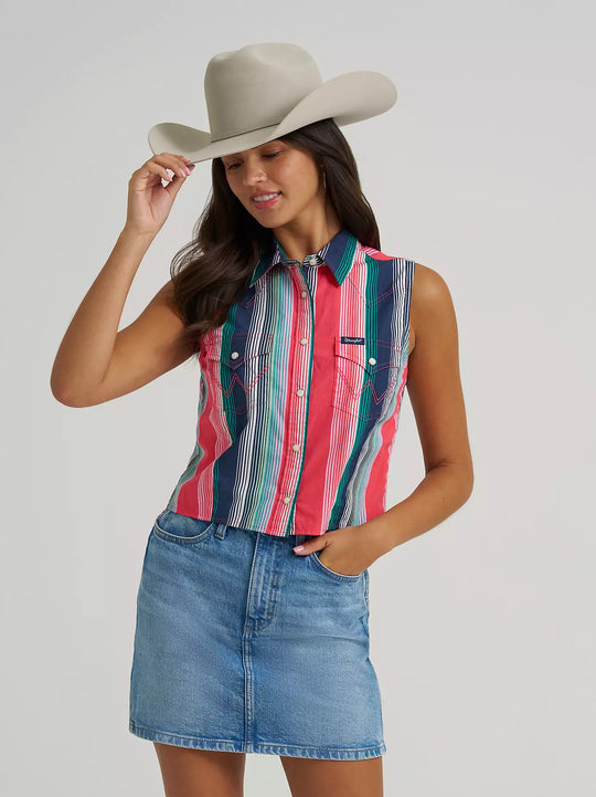 Ladies Wrangler Striped Sleeveless Snap Shirt - 112379504