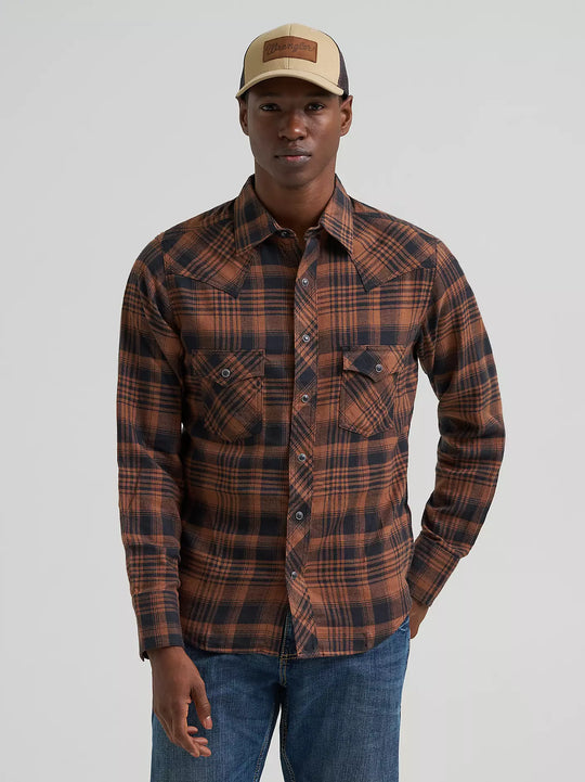 Men's Wrangler Retro® Long Sleeve Flannel Western Snap Plaid Shirt - 112381932