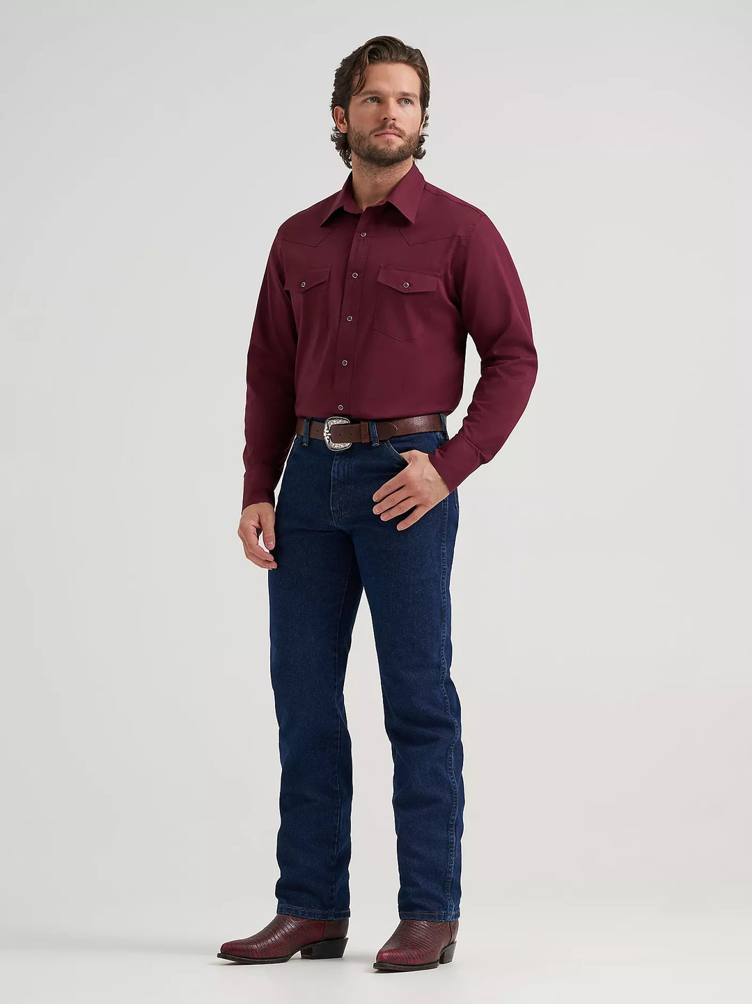 Men's Wrangler® Long Sleeve Solid Broadcloth Western Snap Shirt - 112382003