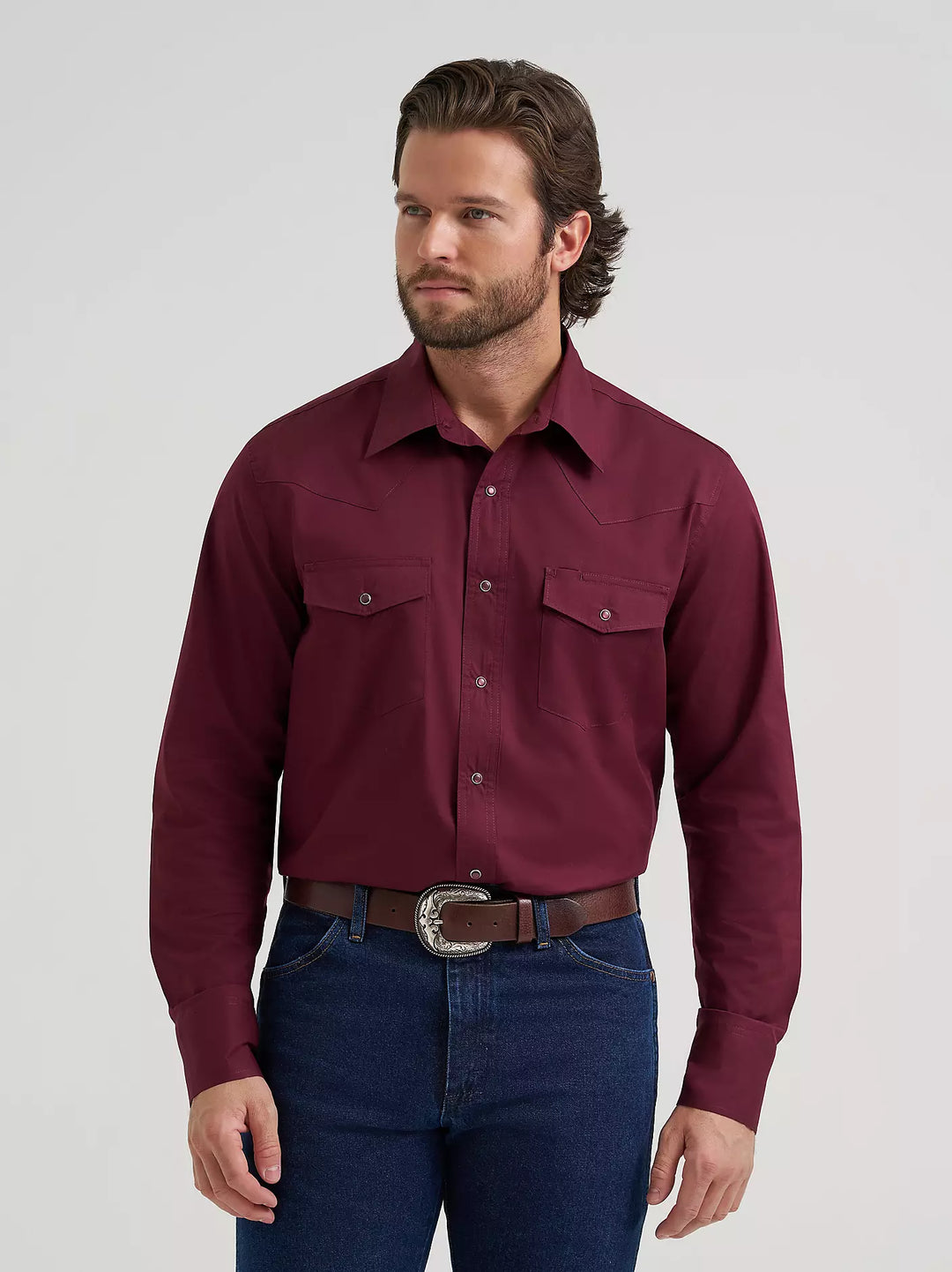 Men's Wrangler® Long Sleeve Solid Broadcloth Western Snap Shirt - 112382003