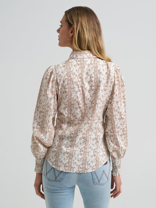 Ladies Wrangler Western Puff Sleeve Blouse - 112382517