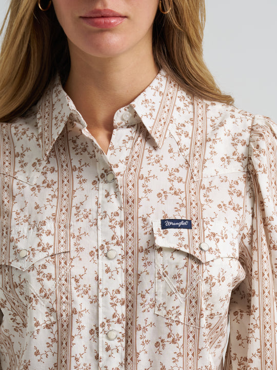 Ladies Wrangler Western Puff Sleeve Blouse - 112382517