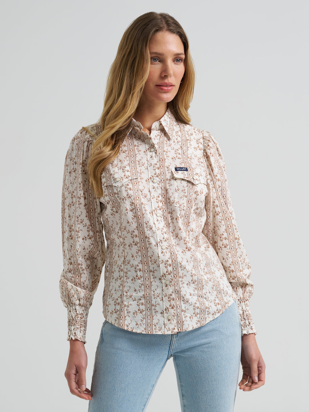 Ladies Wrangler Western Puff Sleeve Blouse - 112382517