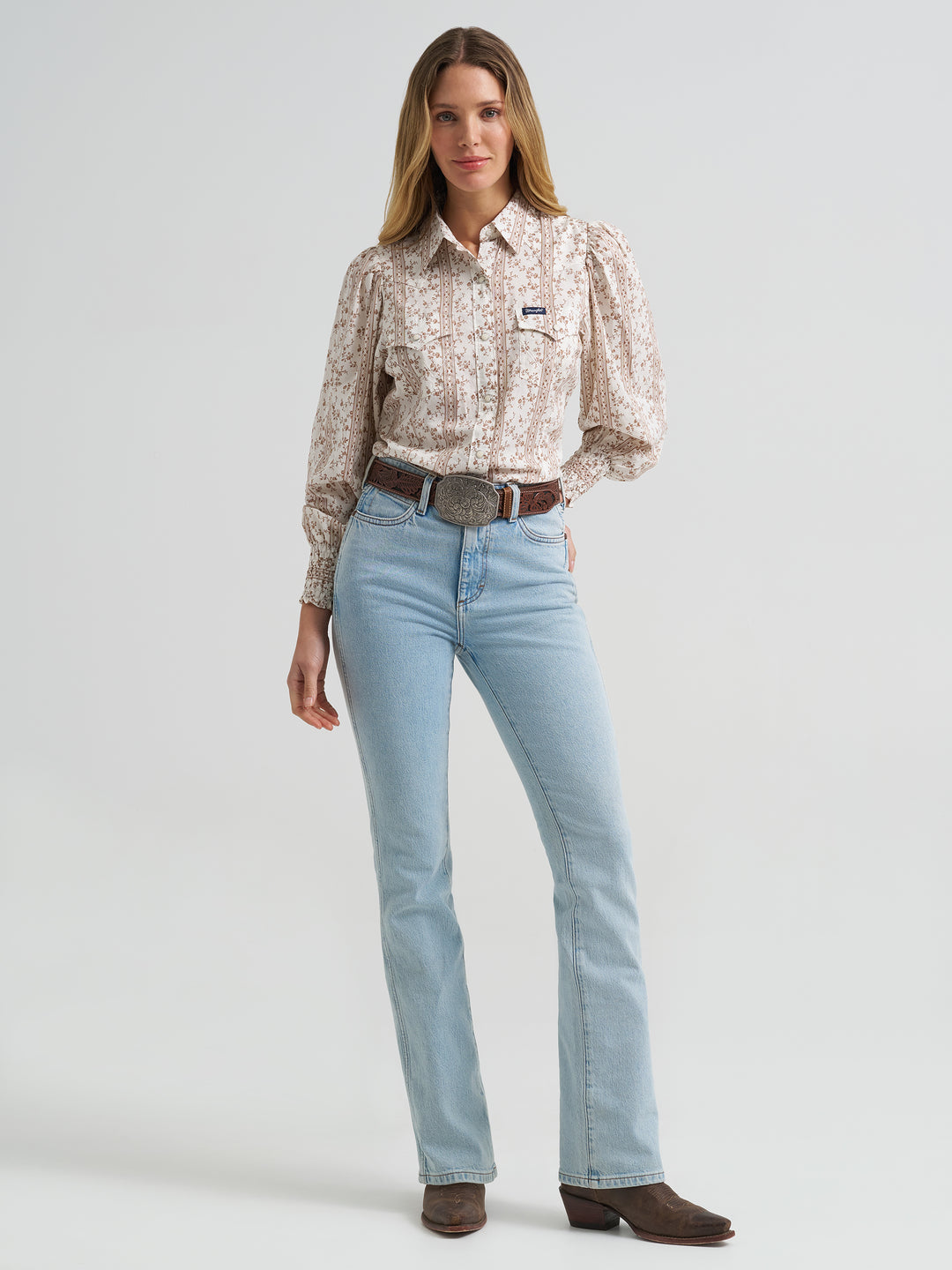Ladies Wrangler Western Puff Sleeve Blouse - 112382517