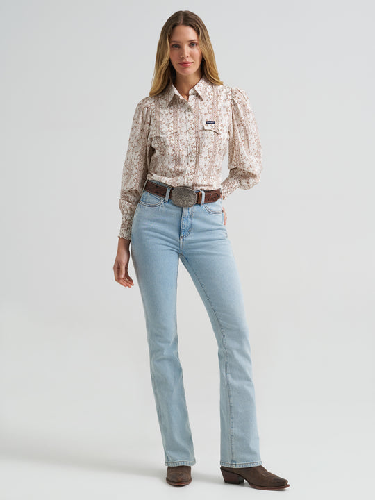 Ladies Wrangler Western Puff Sleeve Blouse - 112382517