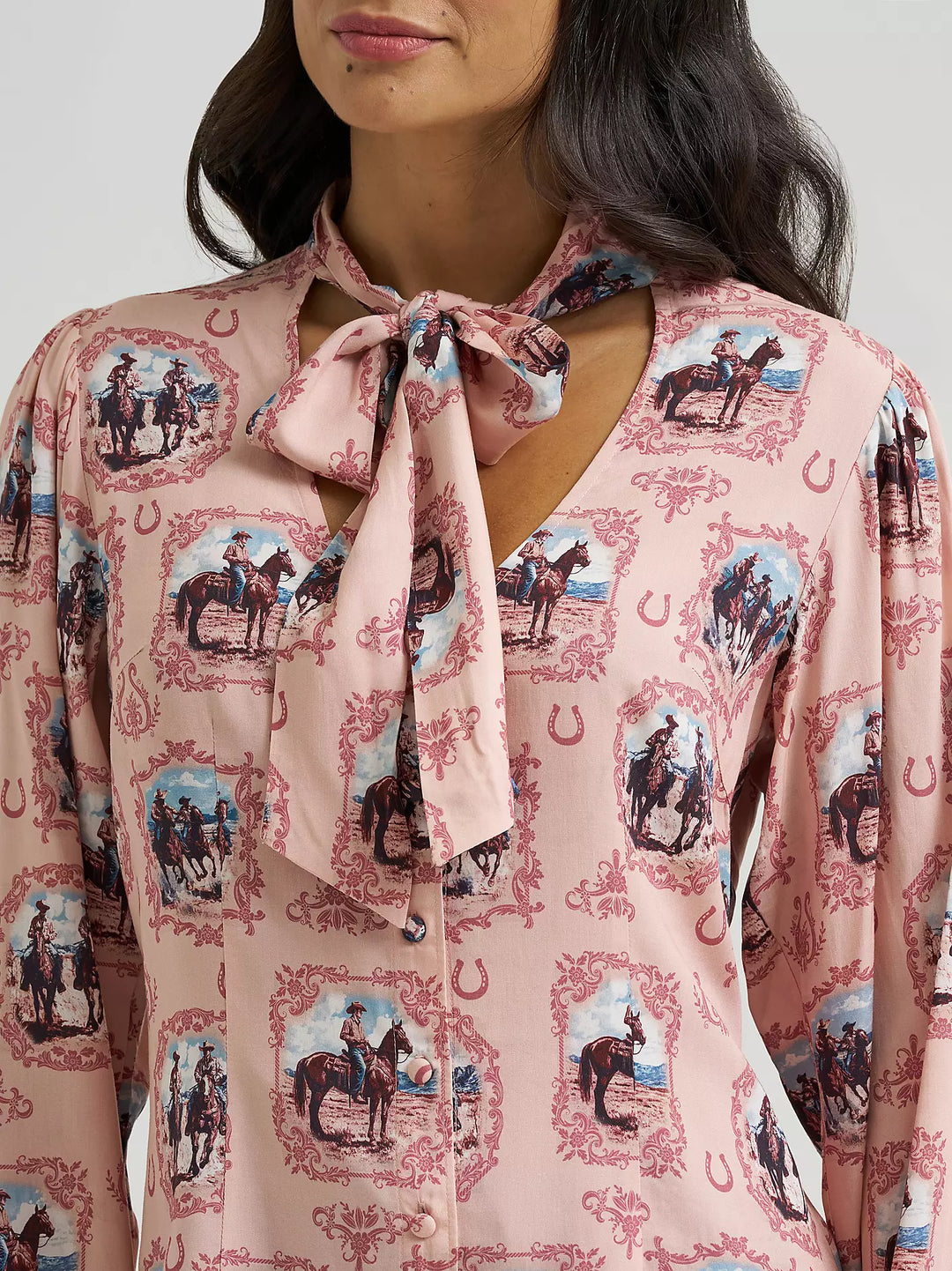 Ladies Wrangler Cameo Tie Neck Blouse - 112382520