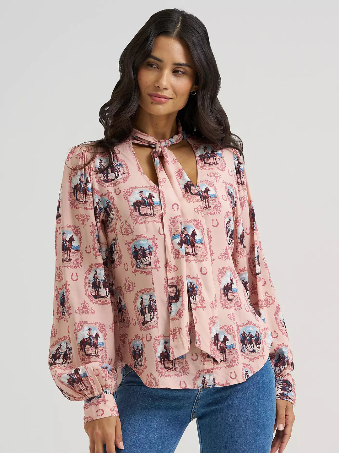 Ladies Wrangler Cameo Tie Neck Blouse - 112382520