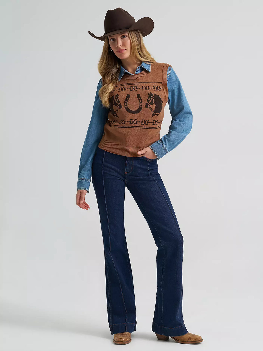 Ladies Wrangler Horse Sweater Vest - 112382527
