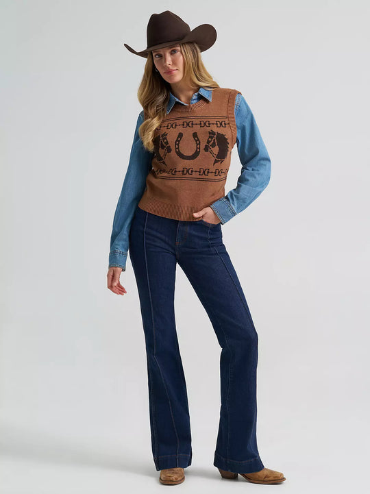 Ladies Wrangler Horse Sweater Vest - 112382527