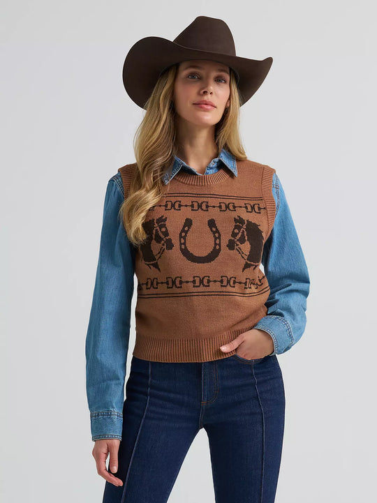 Ladies Wrangler Horse Sweater Vest - 112382527
