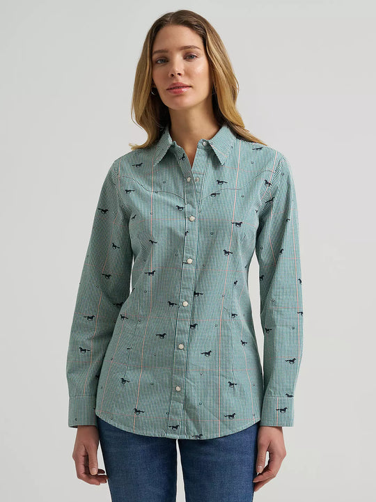 Ladies Wrangler Statement Sierra Western Slim Snap Shirt - 112382671