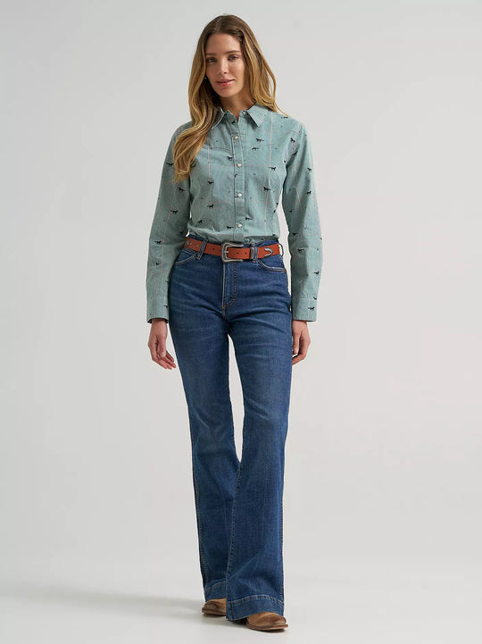 Ladies Wrangler Statement Sierra Western Slim Snap Shirt - 112382671