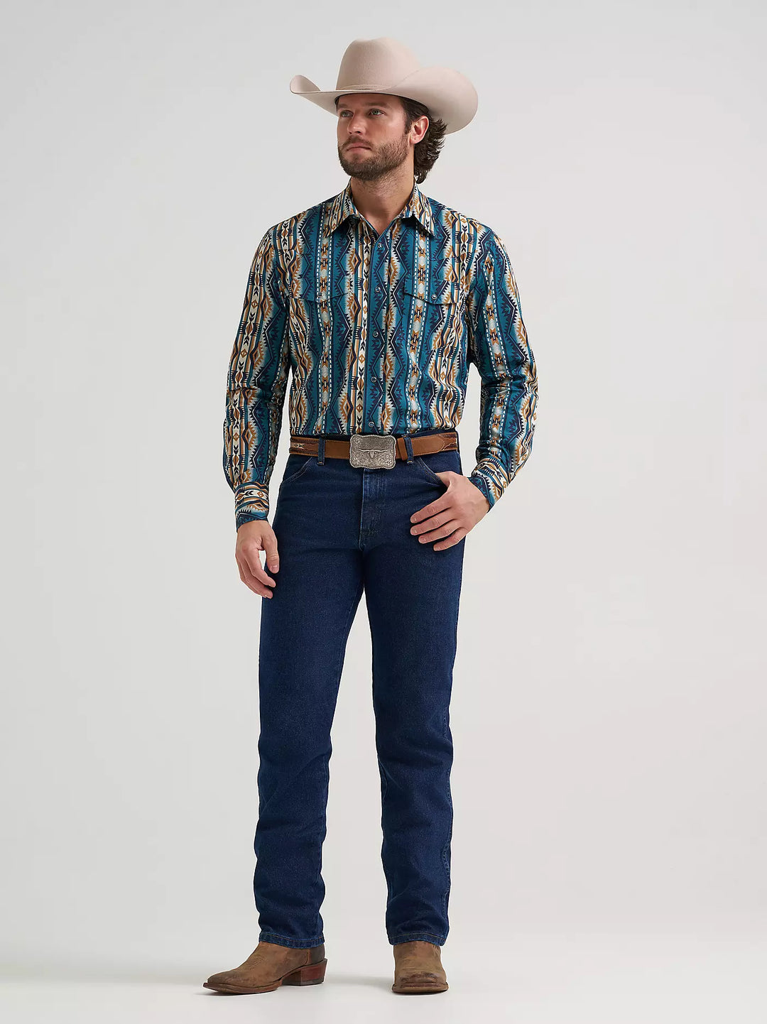 Men's Wrangler Checotah® Long Sleeve Western Snap Printed Shirt - 112384297
