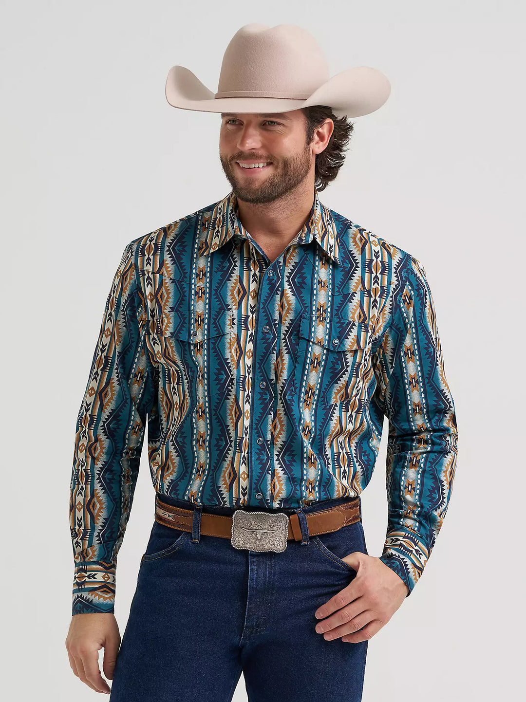 Men's Wrangler Checotah® Long Sleeve Western Snap Printed Shirt - 112384297