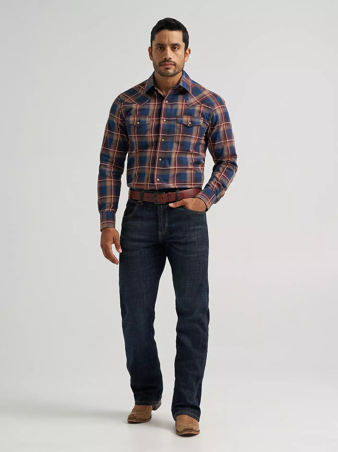 Men's Wrangler Retro® Premium Long Sleeve Western Snap Plaid Shirt - 112384764