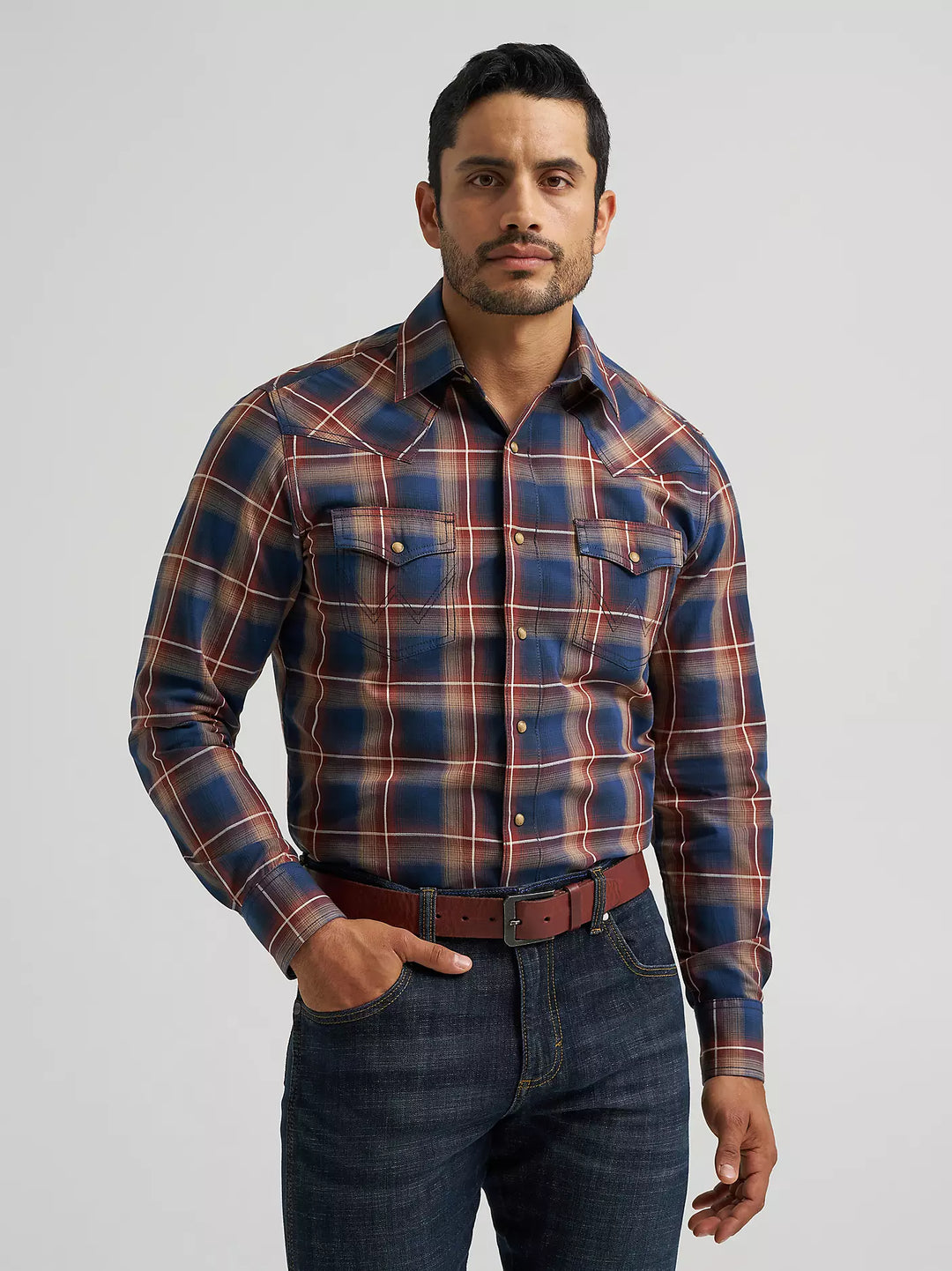 Men's Wrangler Retro® Premium Long Sleeve Western Snap Plaid Shirt - 112384764