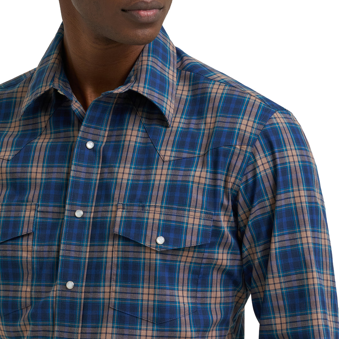 Men's Wrinkle Resist Long Sleeve Western Snap Plaid Shirt - 112385340