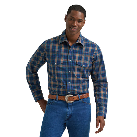 Men's Wrinkle Resist Long Sleeve Western Snap Plaid Shirt - 112385340