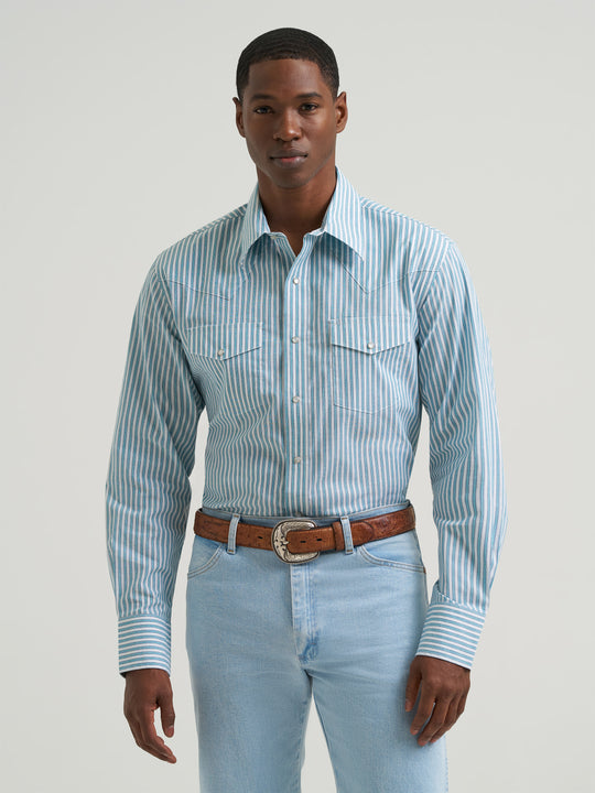 Men's Wrangler Wrinkle Resist Long Sleeve Western Snap Stripe Shirt - 112385343