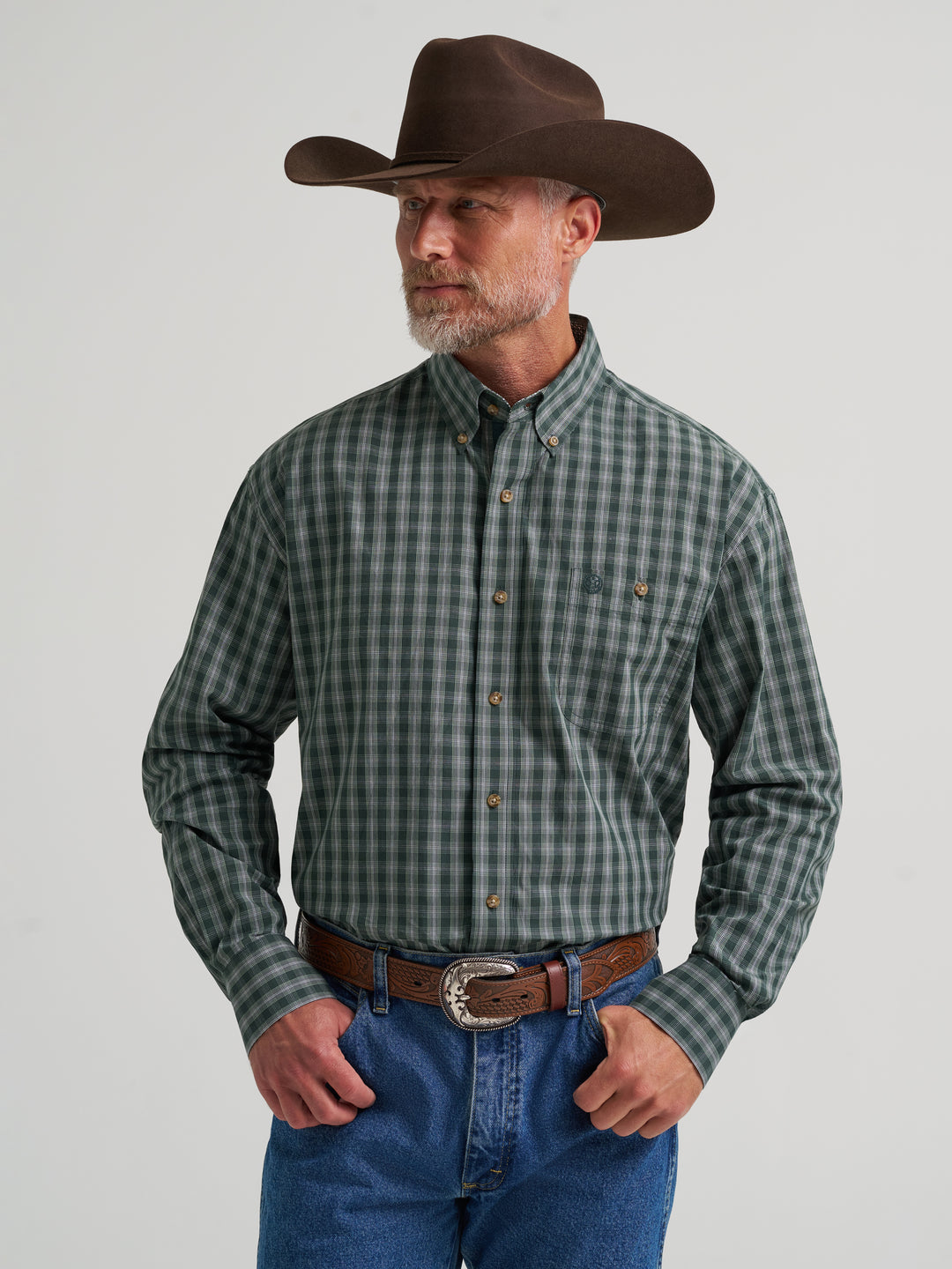 Wrangler George Strait Long Sleeve Button Down One Pocket Shirt - 112385366