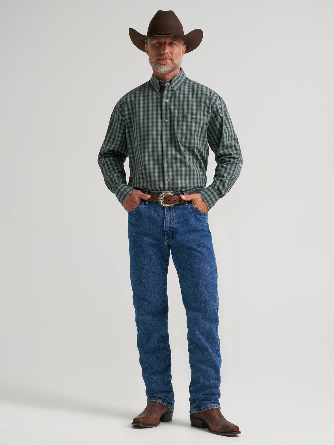 Wrangler George Strait Long Sleeve Button Down One Pocket Shirt - 112385366