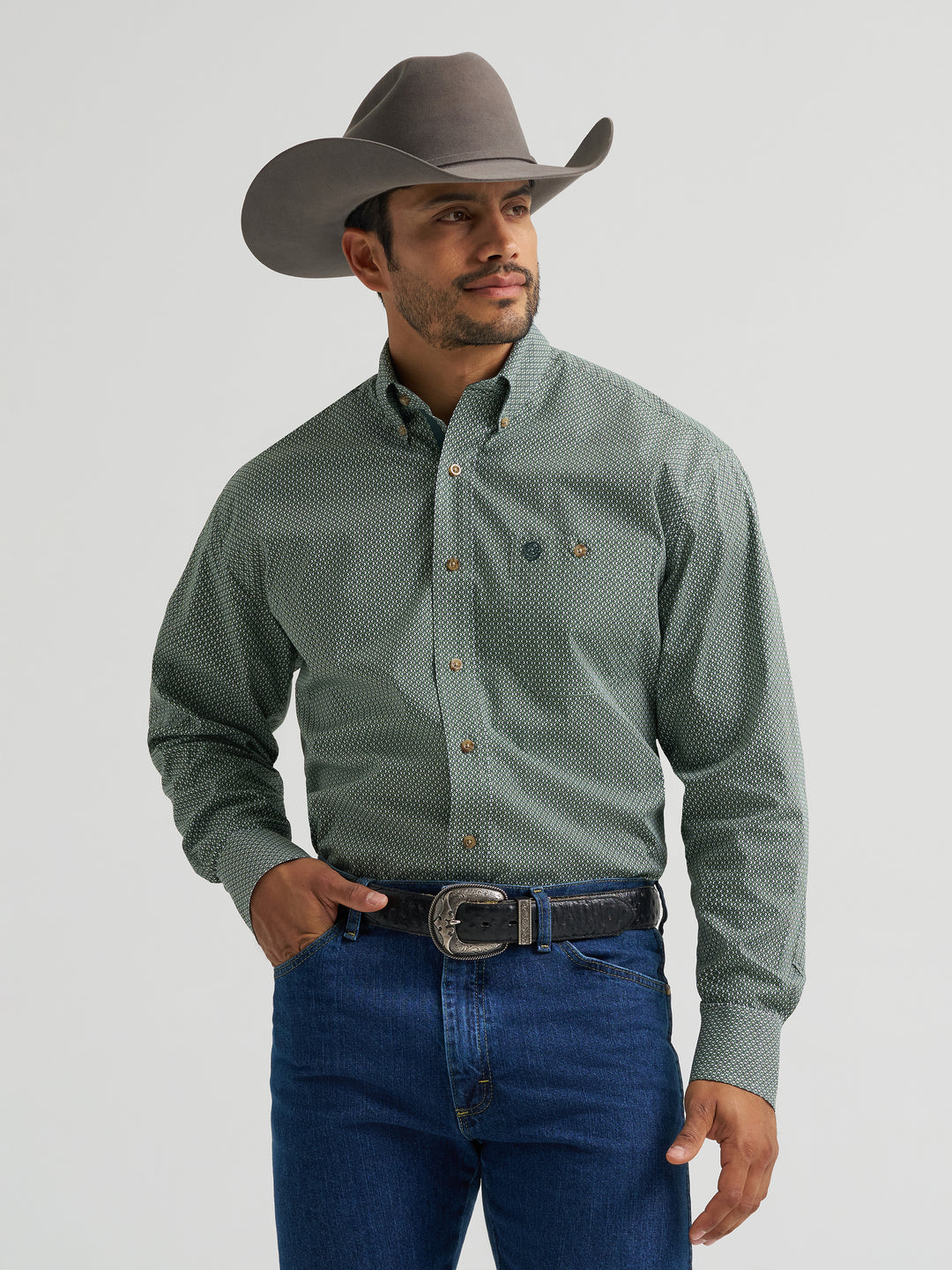 Wrangler George Strait Long Sleeve Button Down One Pocket Shirt - 112385369
