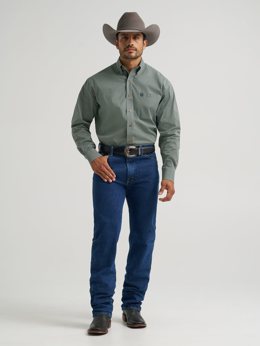 Wrangler George Strait Long Sleeve Button Down One Pocket Shirt - 112385369