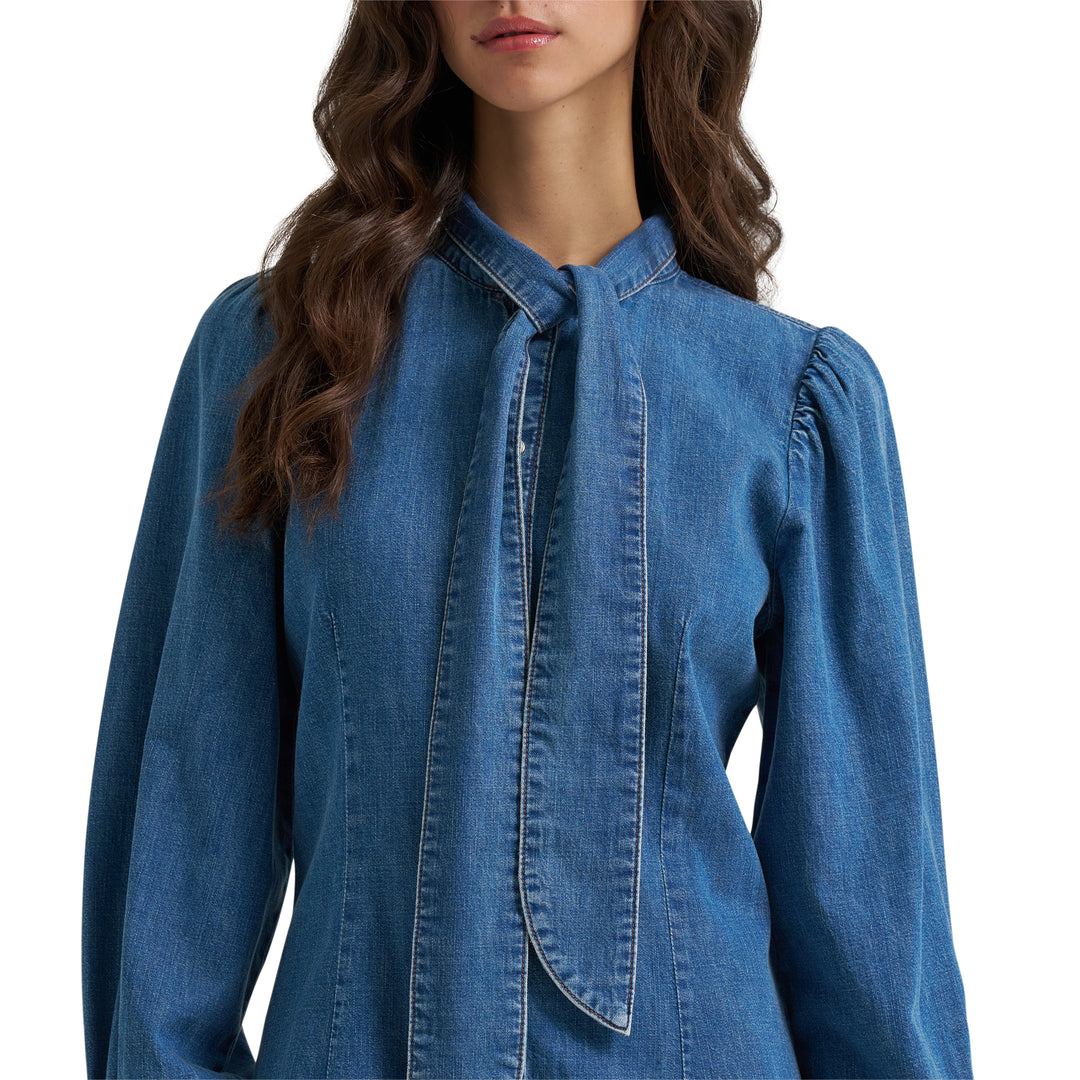 Ladies Wrangler Denim Tie Neck Snap Dress - 112385430