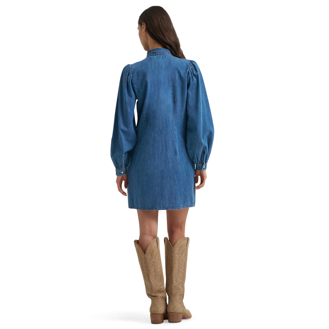 Ladies Wrangler Denim Tie Neck Snap Dress - 112385430