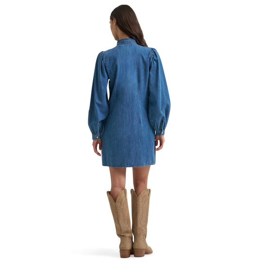 Ladies Wrangler Denim Tie Neck Snap Dress - 112385430