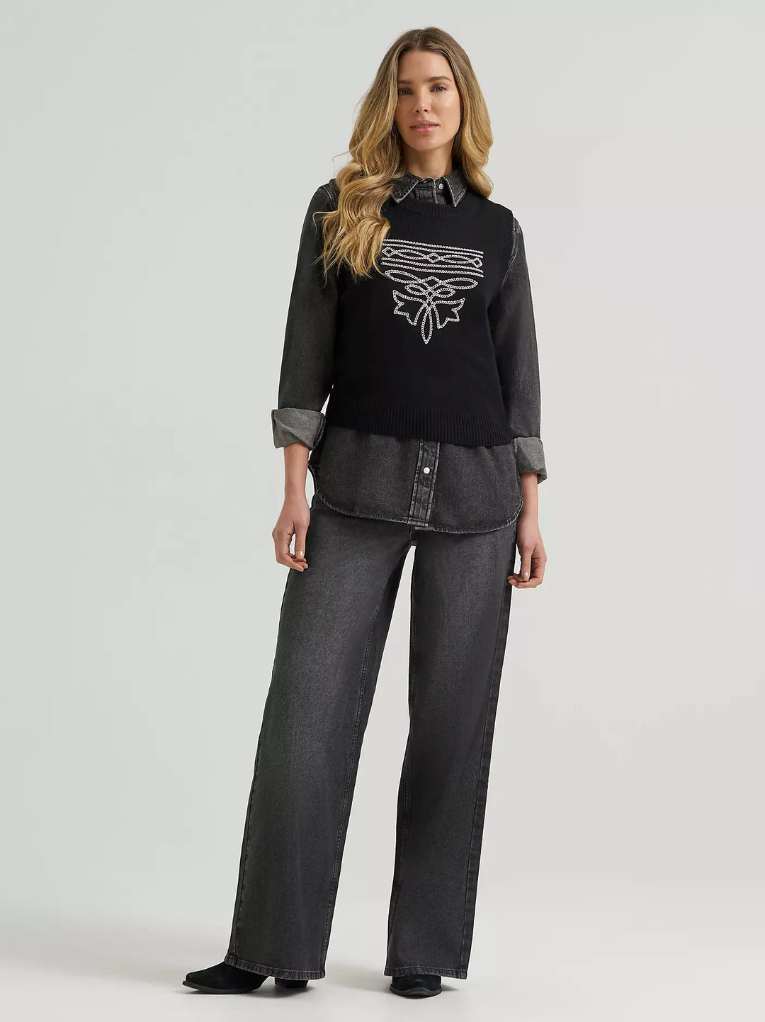Ladies Wrangler Western Stitch Sweater Vest - 112385440