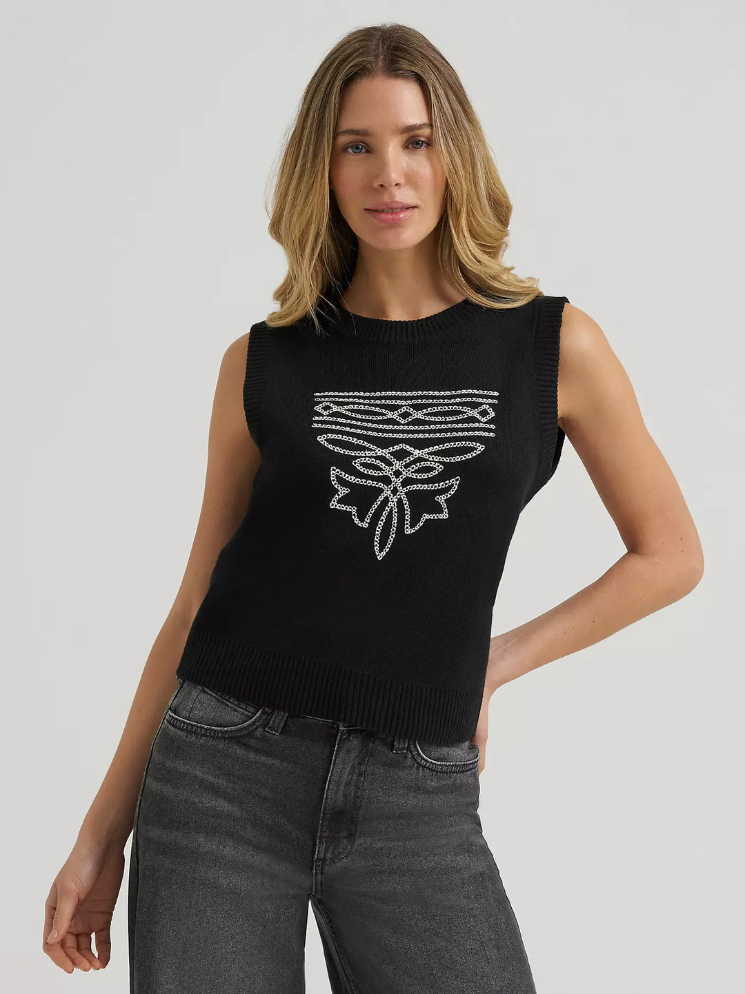 Ladies Wrangler Western Stitch Sweater Vest - 112385440