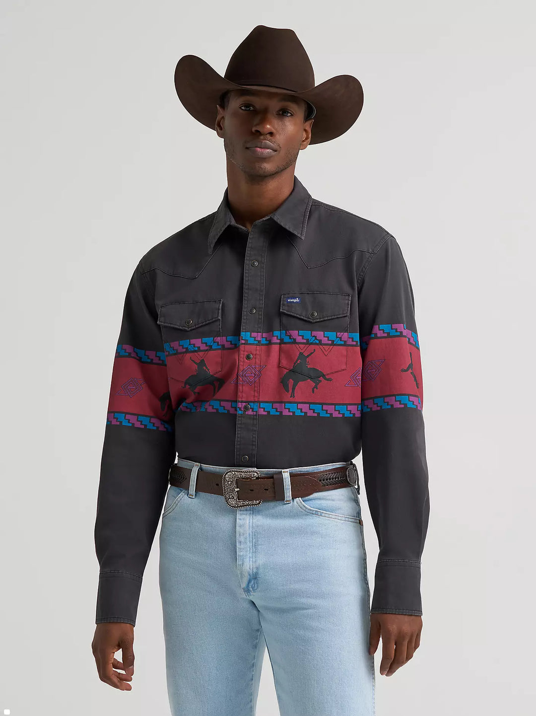 Men's Wrangler Vintage-Inspired Horizon Stripe Western Snap Shirt - 112385790
