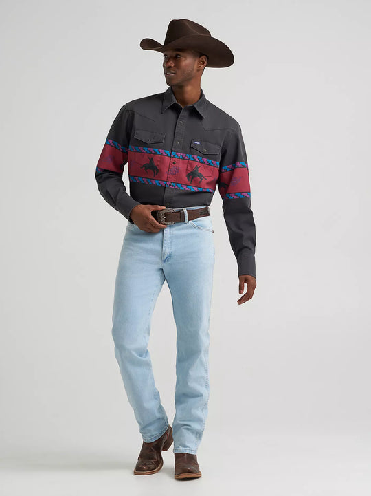Men's Wrangler Vintage-Inspired Horizon Stripe Western Snap Shirt - 112385790