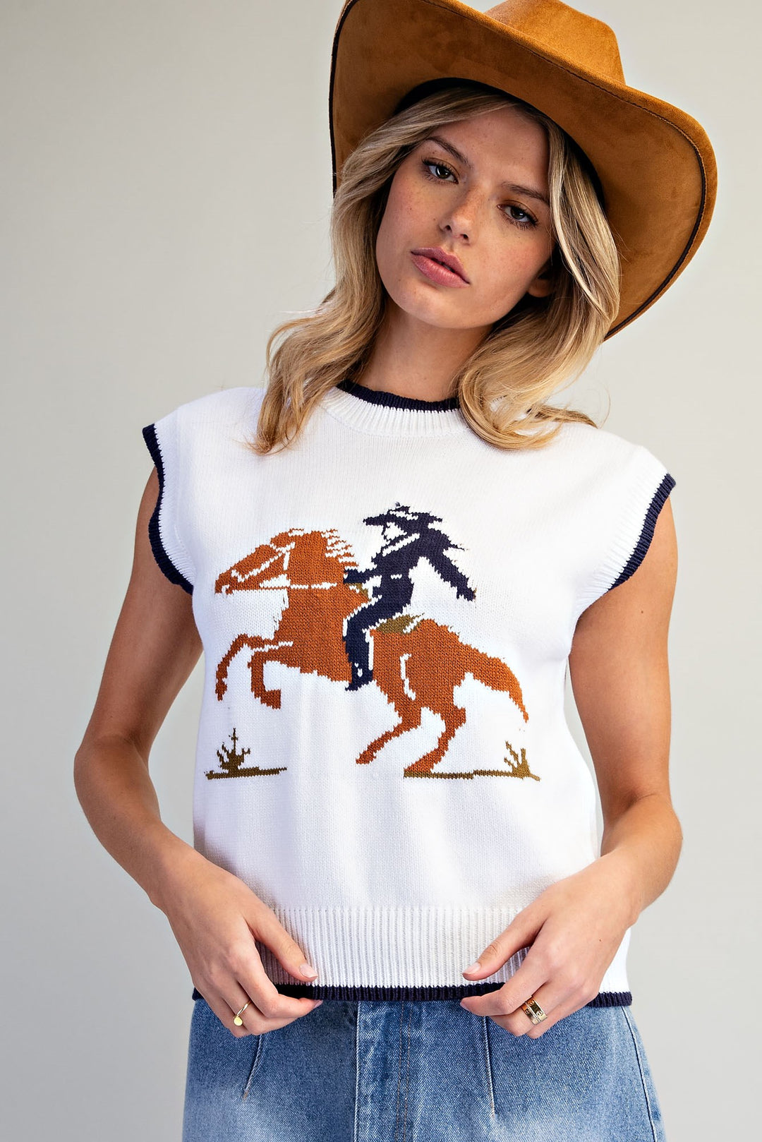 Ladies EESOME Western Inspired Knit Sweater Vest - SH17162