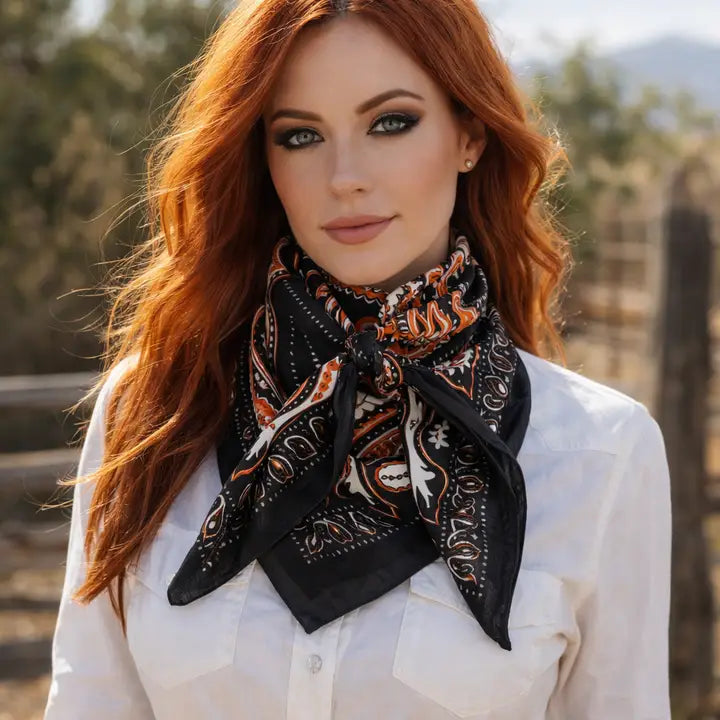 Rodeo Drive Black and Orange Floral Wild Rag - WR1012