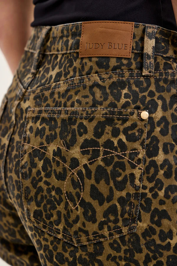 Ladies Judy Blue HW R.M. Cut Off Leopard Print Shorts - 150392