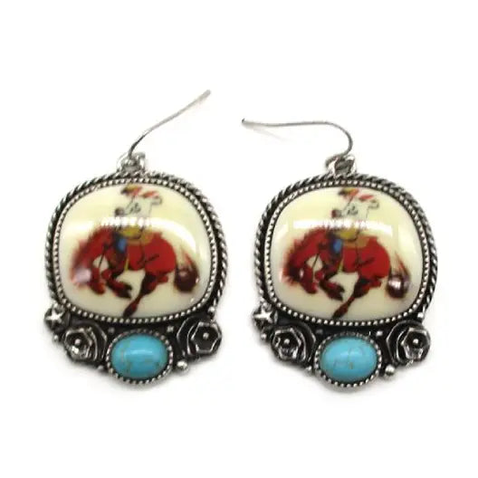 Western Theme Portrait Turquoise Dangle Earring - SE2996MUL
